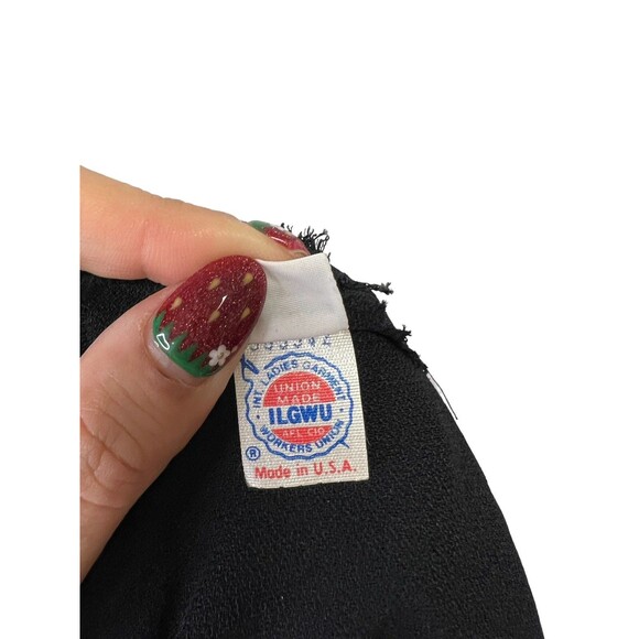 STUNNING Vintage Morton Myles Black Ruffle Neckline Belted Dress Size 12 - Picture 16 of 16